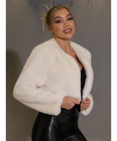 Women's Cropped Faux Fur Jacket Long Sleeve Open Front Fur Jacket Coats Winter Fuzzy Faux Fur Outwear C-beige $27.02 Coats