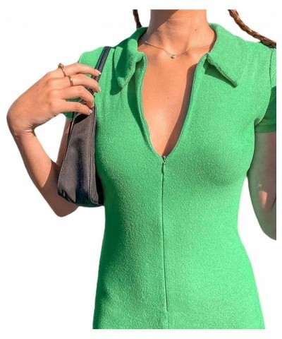 Short Sleeve Jumpsuit for Women Bodycon Sexy V Neck Skinny Pants Buttons Rompers Shorts Clubwear Overall Green-e $13.99 Jumps...