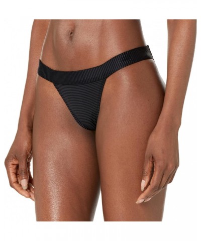 Womens Square Logo Ribbed Mid-Rise Bikini Bottoms, Solid Black, X-Small US $18.38 Swimsuits