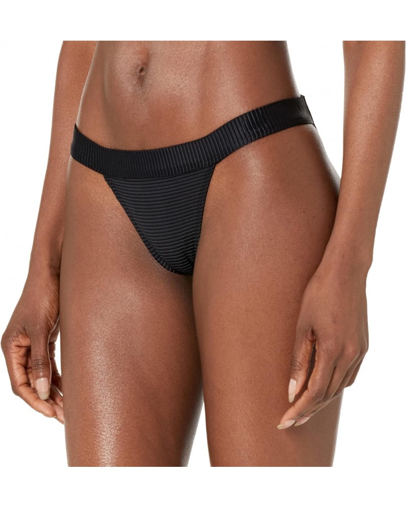 Womens Square Logo Ribbed Mid-Rise Bikini Bottoms, Solid Black, X-Small US $18.38 Swimsuits