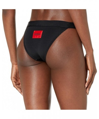 Womens Square Logo Ribbed Mid-Rise Bikini Bottoms, Solid Black, X-Small US $18.38 Swimsuits