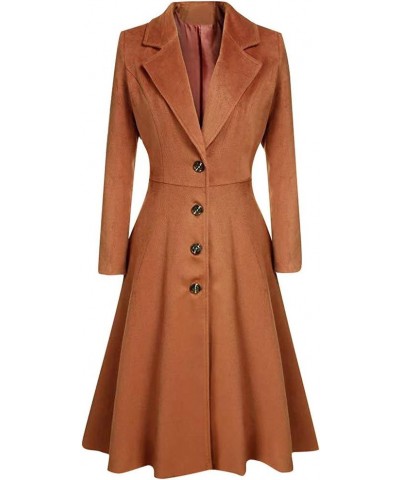 Women Wool Coat Petite Women Swing Single Breasted Pea Coat Notch Lapel Lined A-Line Long Vintage Overcoat Jacket Khaki $16.2...