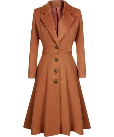 Women Wool Coat Petite Women Swing Single Breasted Pea Coat Notch Lapel Lined A-Line Long Vintage Overcoat Jacket Khaki $16.2...