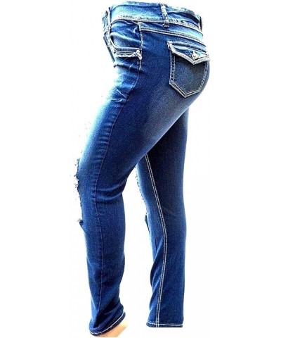 Jack David Womens Plus Size Distressed Ripped Destroy Blue Denim Jeans Skinny Bootcut Pants N596-r Blue Skinny $11.75 Jeans