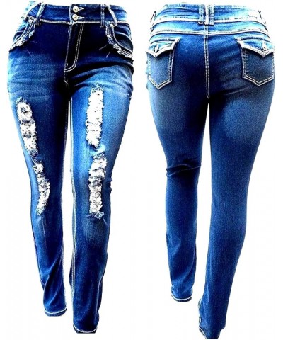 Jack David Womens Plus Size Distressed Ripped Destroy Blue Denim Jeans Skinny Bootcut Pants N596-r Blue Skinny $11.75 Jeans