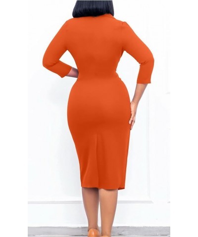 Women's Deep V Neck Bodycon Work Dress Long Sleeve Wrap Split Cocktail Party Formal Pencil Midi Dresses Orange $17.15 Dresses