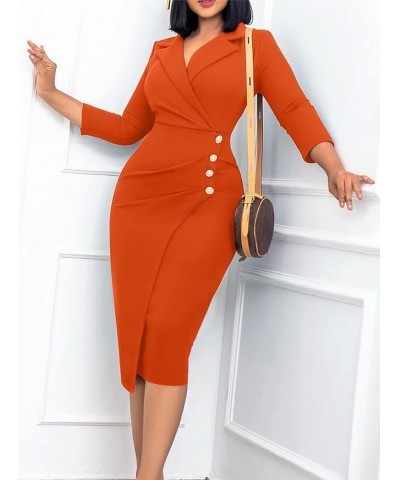 Women's Deep V Neck Bodycon Work Dress Long Sleeve Wrap Split Cocktail Party Formal Pencil Midi Dresses Orange $17.15 Dresses