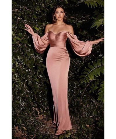 Off Shoulder Mermaid Bridesmaid Dresses Long Puff Sleeve Prom Dresses Satin Formal Evening Gowns with Slit Grey $43.98 Dresses