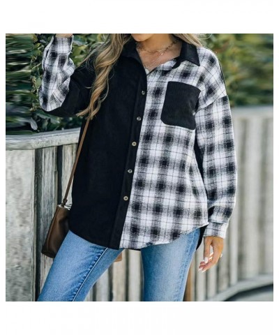 Plaid Shacket Jacket Women Zipper Open Long Flannel Shirt Fall Oversized Jackets Casual Shaket Lapel Winter Coats Black36 $8....