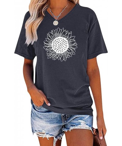 Women's Summer Short Sleeve Cute Sunflower Graphic Printed Tee Vintage T Shirt Cotton Tops Novelty Cool Shirts 1 Navy $13.99 ...