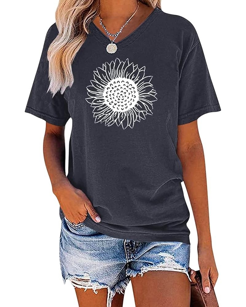 Women's Summer Short Sleeve Cute Sunflower Graphic Printed Tee Vintage T Shirt Cotton Tops Novelty Cool Shirts 1 Navy $13.99 ...