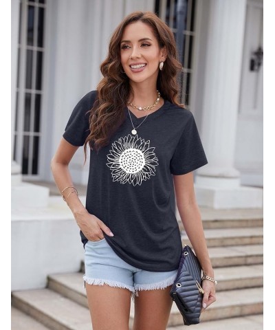 Women's Summer Short Sleeve Cute Sunflower Graphic Printed Tee Vintage T Shirt Cotton Tops Novelty Cool Shirts 1 Navy $13.99 ...