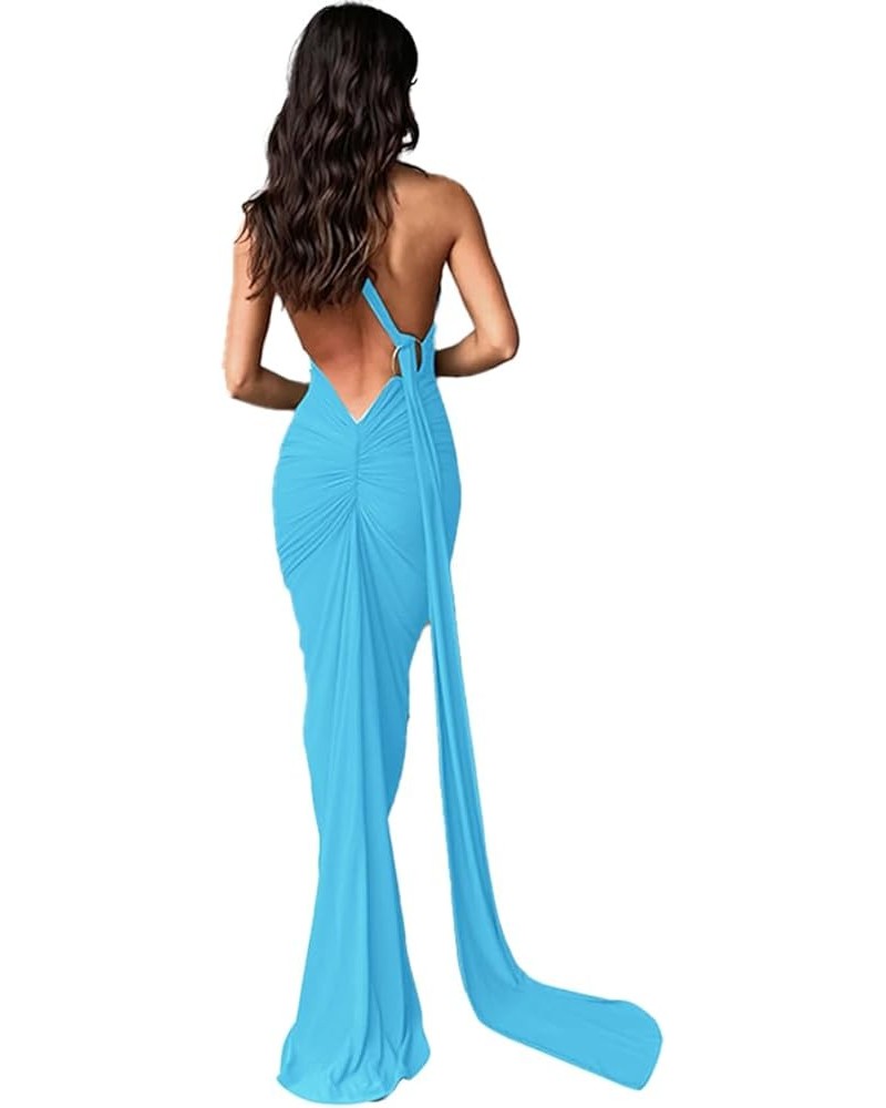 Women Backless Dress Bodycon Sexy Sleeveless Open Back Maxi Dress Elegant Party Cocktail Long Dress B-blue $11.04 Dresses