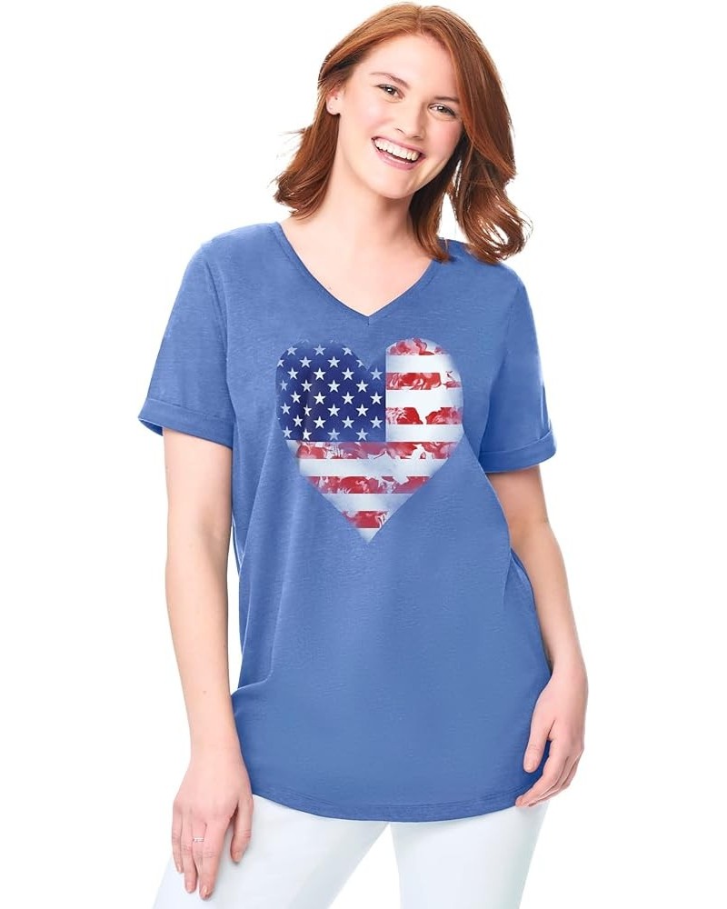 Women's Plus Size Cuffed Americana Print Tee Shirt Americana Heart $19.26 T-Shirts