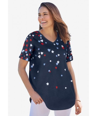 Women's Plus Size Cuffed Americana Print Tee Shirt Americana Heart $19.26 T-Shirts