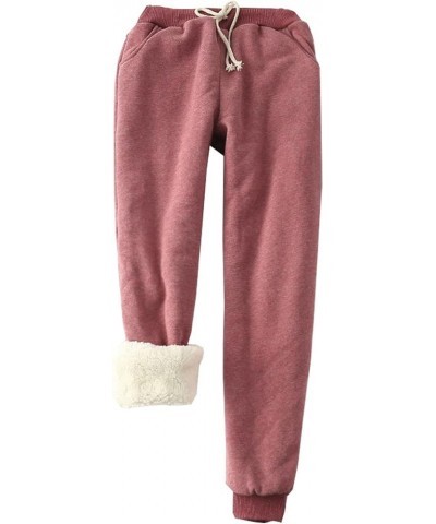 Women's Warm Sherpa Lined Athletic Workout Sweatpants Fleece Joggers Pants Wine Red $16.51 Activewear