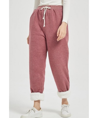 Women's Warm Sherpa Lined Athletic Workout Sweatpants Fleece Joggers Pants Wine Red $16.51 Activewear