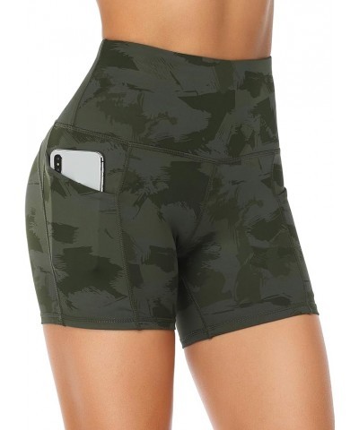 Women's Short Yoga Side Pockets High Waist Workout Running Sports Shorts 4 Shorts 4" Camo Army Green Splinter $10.00 Activewear