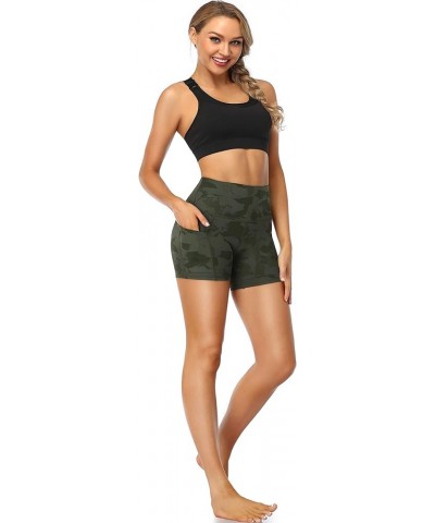 Women's Short Yoga Side Pockets High Waist Workout Running Sports Shorts 4 Shorts 4" Camo Army Green Splinter $10.00 Activewear