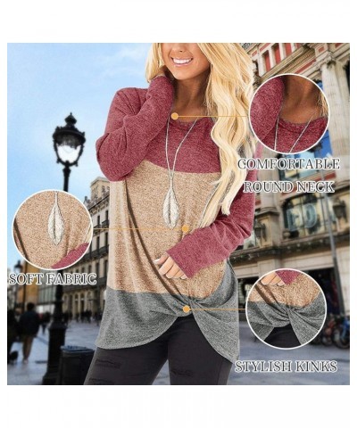 Long Sleeve Women Tops: Fall Casual Tunic Shirts for Womens Round Neck Twist Knotted Tee Blouses Red Block $13.95 Tops