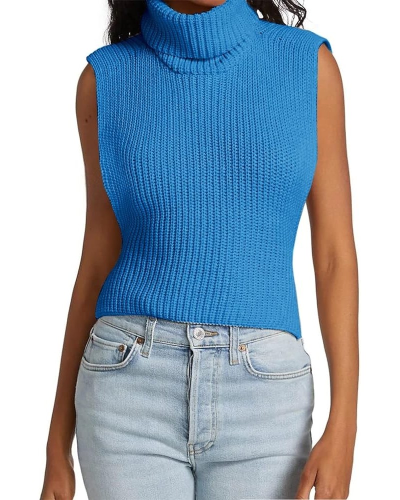 Womens Sleeveless Sweater Vest Turtleneck Ribbed Knit Tank Tops Basic Slim Fit Top A-blue $17.15 Sweaters