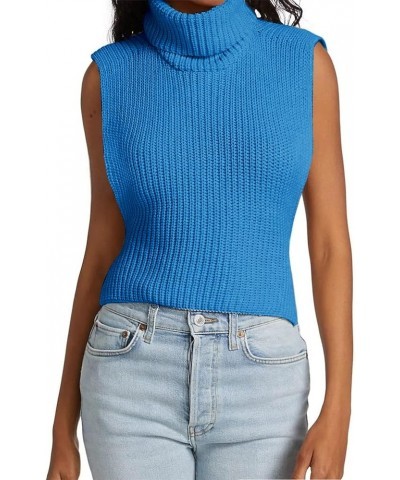 Womens Sleeveless Sweater Vest Turtleneck Ribbed Knit Tank Tops Basic Slim Fit Top A-blue $17.15 Sweaters