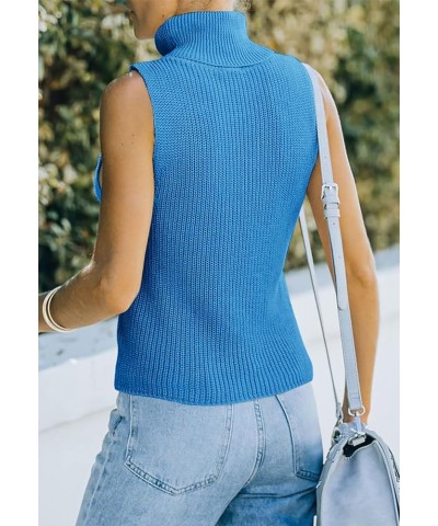 Womens Sleeveless Sweater Vest Turtleneck Ribbed Knit Tank Tops Basic Slim Fit Top A-blue $17.15 Sweaters