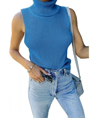 Womens Sleeveless Sweater Vest Turtleneck Ribbed Knit Tank Tops Basic Slim Fit Top A-blue $17.15 Sweaters