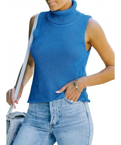 Womens Sleeveless Sweater Vest Turtleneck Ribbed Knit Tank Tops Basic Slim Fit Top A-blue $17.15 Sweaters