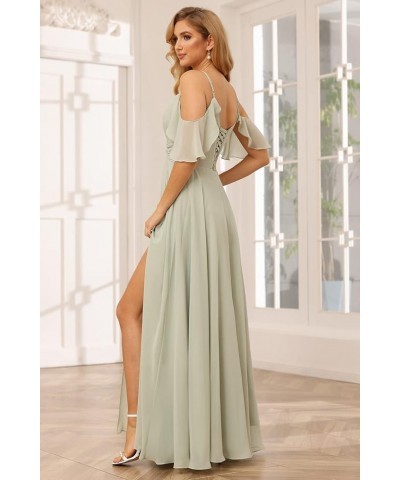 Off The Shoulder Chiffon Bridesmaid Dress with Slit A Line Empire Waist Pleats Bridesmaid Dress Long for Women RS036 Blush Pi...