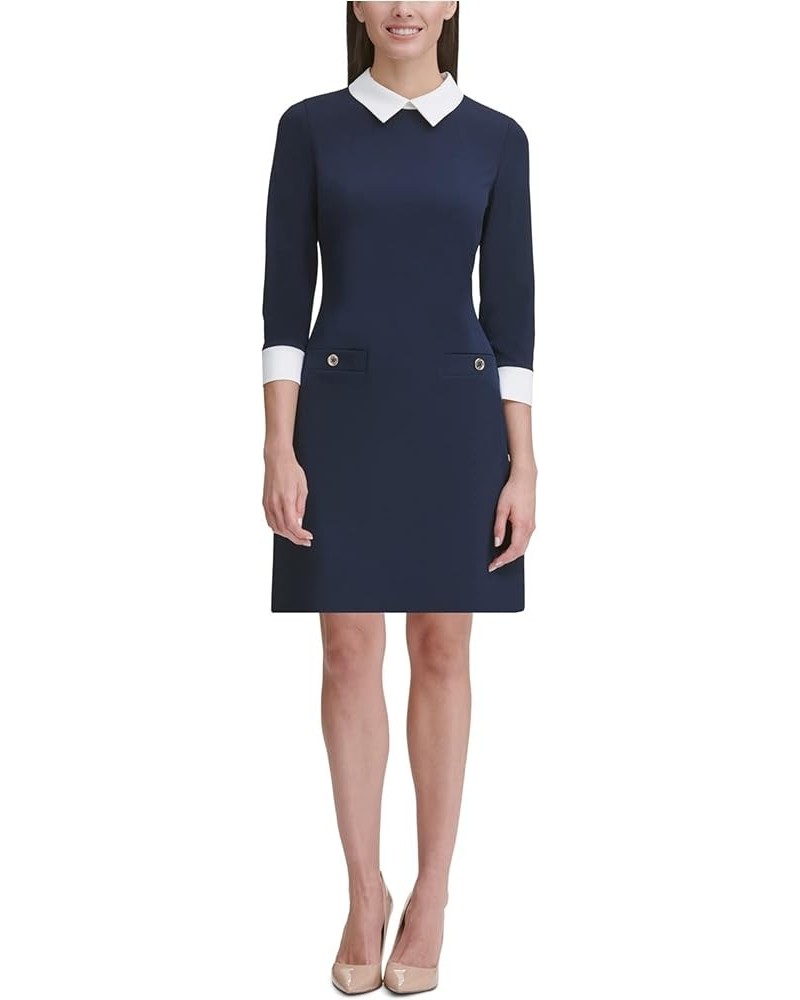 Women's Neck Tie A-line Dress Sky Captain/ Ivory $31.67 Dresses