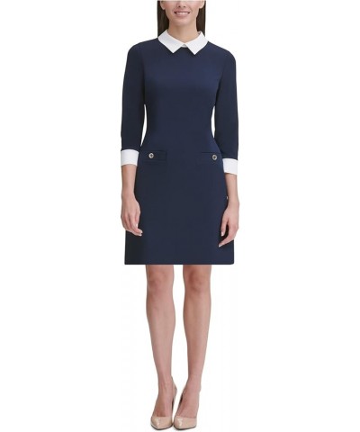 Women's Neck Tie A-line Dress Sky Captain/ Ivory $31.67 Dresses