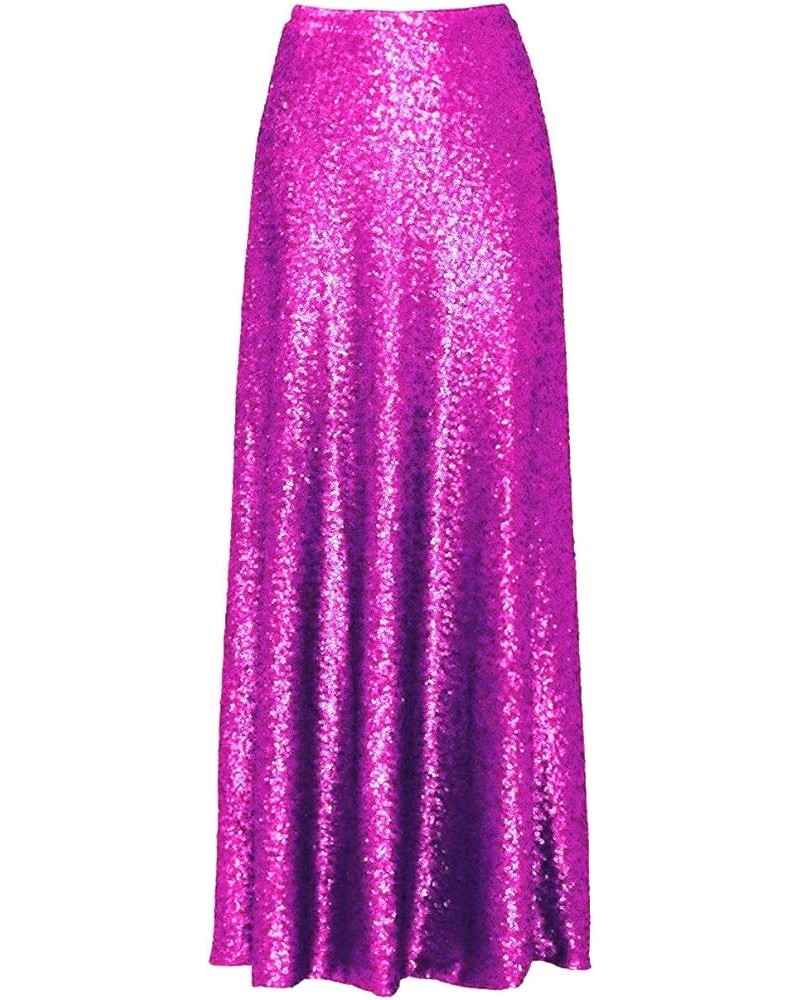 Diydress Women's Long Maxi Sequin Skirt Wedding A-Line Skirt Bridesmaid Skirt Fuchsia $13.50 Skirts