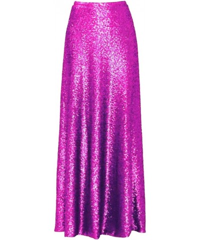 Diydress Women's Long Maxi Sequin Skirt Wedding A-Line Skirt Bridesmaid Skirt Fuchsia $13.50 Skirts