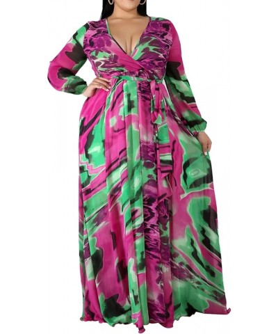 Women's Casual Deep V Neck Chiffon Floral Printed Long Sleeve Boho Dresses Flowy Wrap Maxi Dress with Belt S-5XL D5509 $26.09...