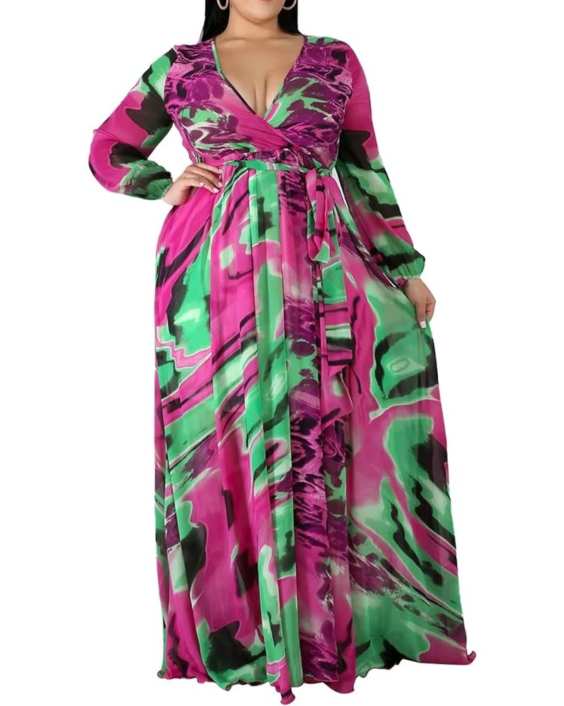 Women's Casual Deep V Neck Chiffon Floral Printed Long Sleeve Boho Dresses Flowy Wrap Maxi Dress with Belt S-5XL D5509 $26.09...