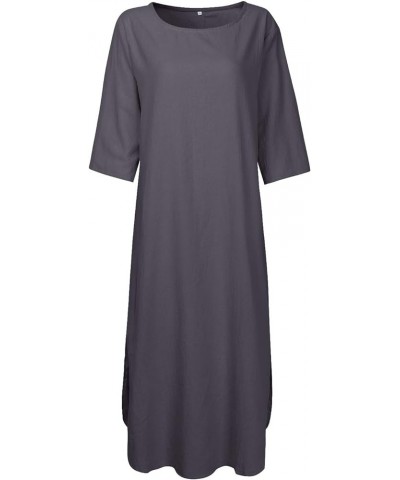 Women's Maxi Dress Solid Plus Size Loose Cotton Linen Long Dresses with Pockets Dark Grey $16.95 Dresses