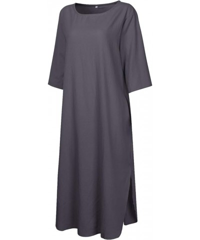 Women's Maxi Dress Solid Plus Size Loose Cotton Linen Long Dresses with Pockets Dark Grey $16.95 Dresses