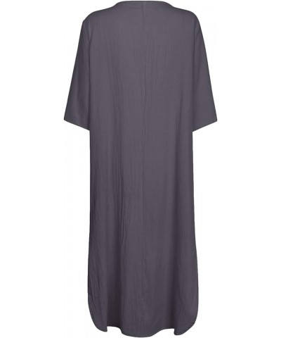 Women's Maxi Dress Solid Plus Size Loose Cotton Linen Long Dresses with Pockets Dark Grey $16.95 Dresses