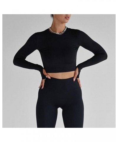 Women's Yoga Workout Long Sleeve Shirts Sports Gym Athletic Crop Tee Top Slim Fit Compression Shirts with Thumb Hole Black $6...