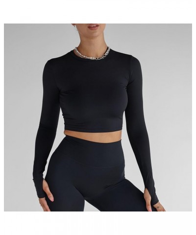 Women's Yoga Workout Long Sleeve Shirts Sports Gym Athletic Crop Tee Top Slim Fit Compression Shirts with Thumb Hole Black $6...