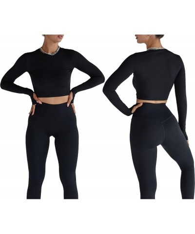 Women's Yoga Workout Long Sleeve Shirts Sports Gym Athletic Crop Tee Top Slim Fit Compression Shirts with Thumb Hole Black $6...