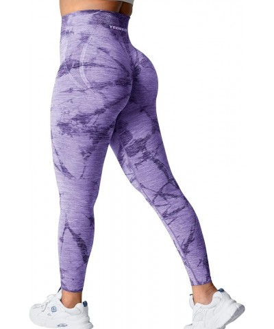 Women Dora Classical Scrunch Workout Leggings High Waisted Butt Lifting Gym Yoga Seamless Compression Pants 2 Tie Dye Purple ...