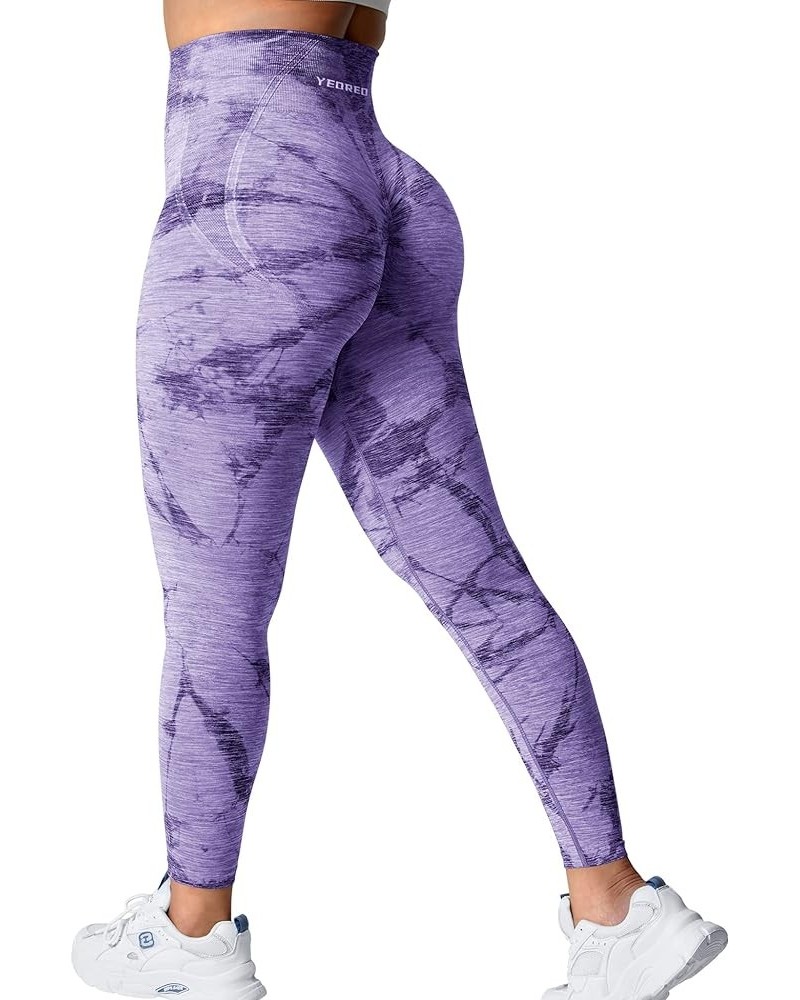 Women Dora Classical Scrunch Workout Leggings High Waisted Butt Lifting Gym Yoga Seamless Compression Pants 2 Tie Dye Purple ...