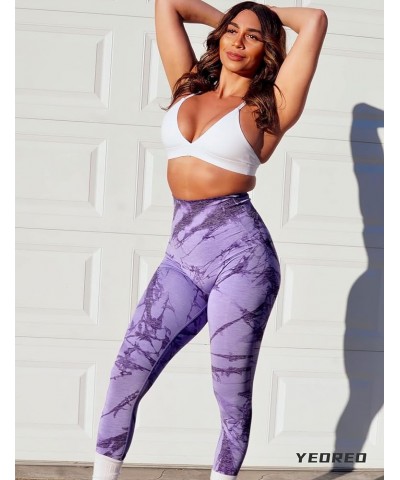 Women Dora Classical Scrunch Workout Leggings High Waisted Butt Lifting Gym Yoga Seamless Compression Pants 2 Tie Dye Purple ...