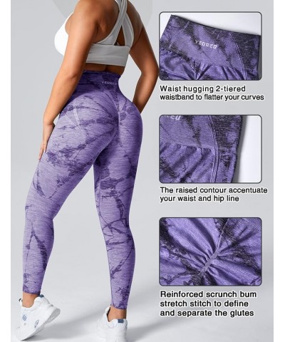 Women Dora Classical Scrunch Workout Leggings High Waisted Butt Lifting Gym Yoga Seamless Compression Pants 2 Tie Dye Purple ...