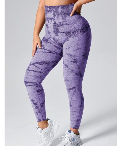 Women Dora Classical Scrunch Workout Leggings High Waisted Butt Lifting Gym Yoga Seamless Compression Pants 2 Tie Dye Purple ...