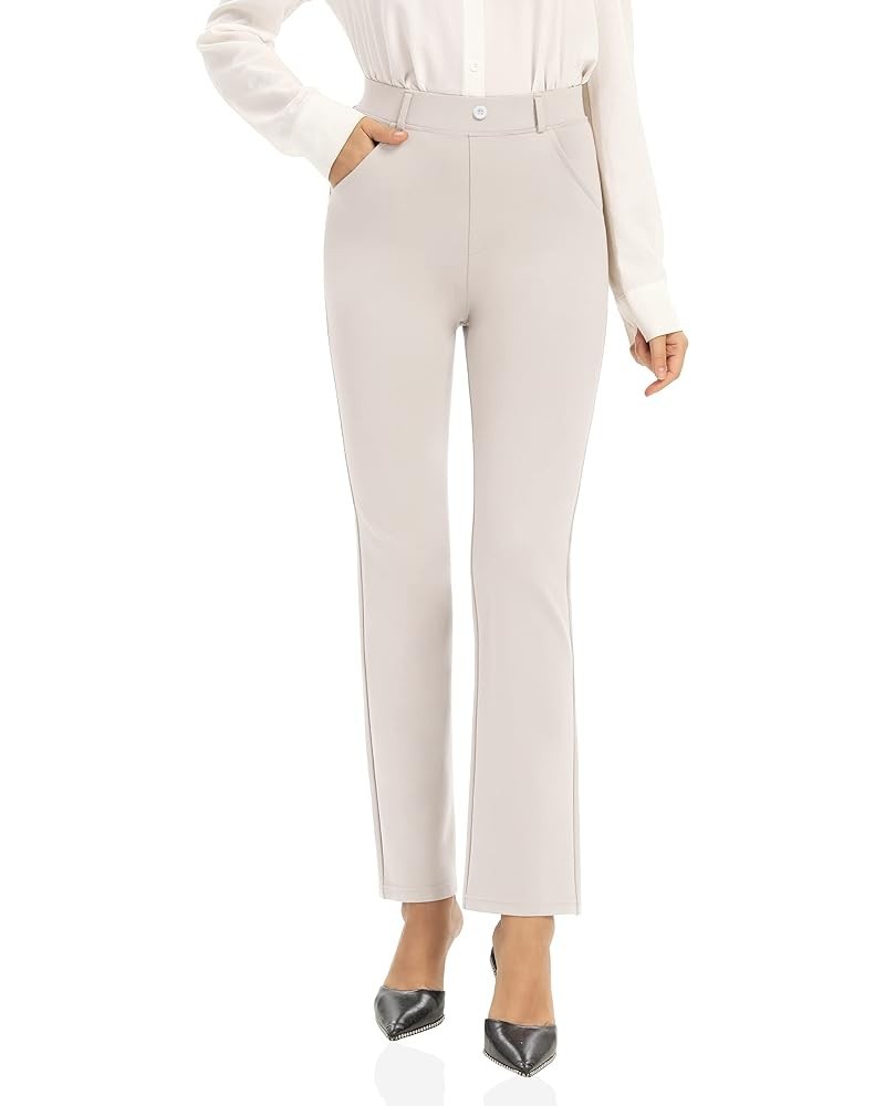 Dress Pants for Women Business Casual Stretch Pull On Women's Work Pants with Pockets Straight & Skinny Leg Beige-straight-27...