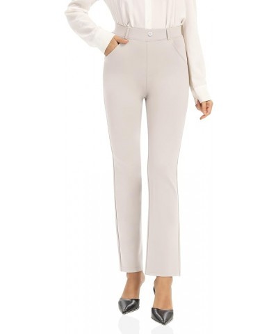 Dress Pants for Women Business Casual Stretch Pull On Women's Work Pants with Pockets Straight & Skinny Leg Beige-straight-27...