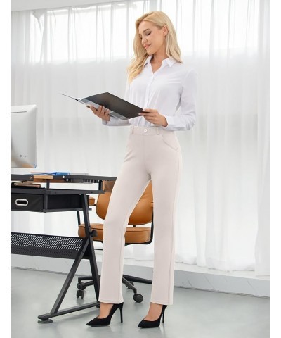 Dress Pants for Women Business Casual Stretch Pull On Women's Work Pants with Pockets Straight & Skinny Leg Beige-straight-27...